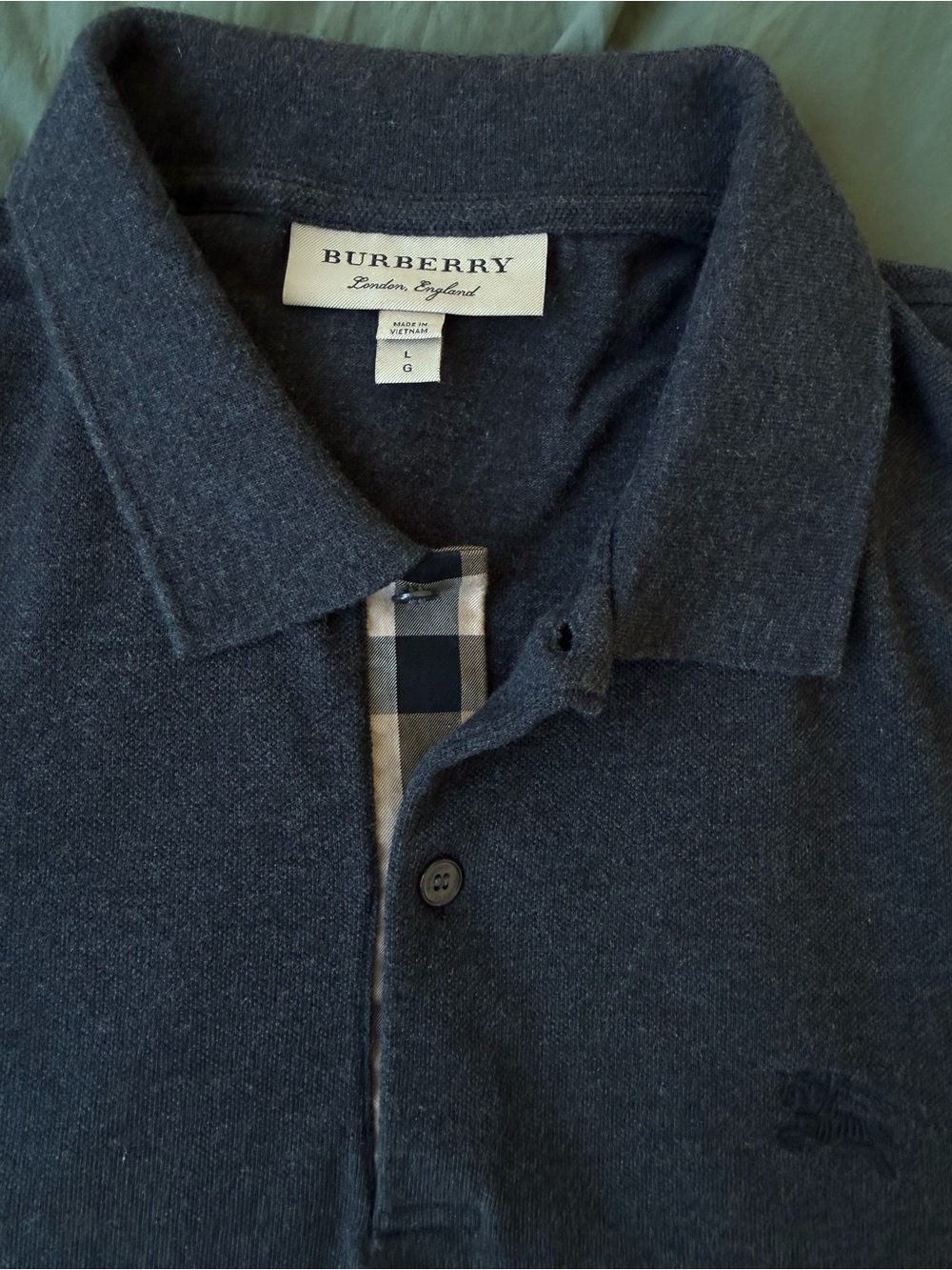 Burberry Dark Charcoal Polo with Signature Check Placket - Picture 2 of 3